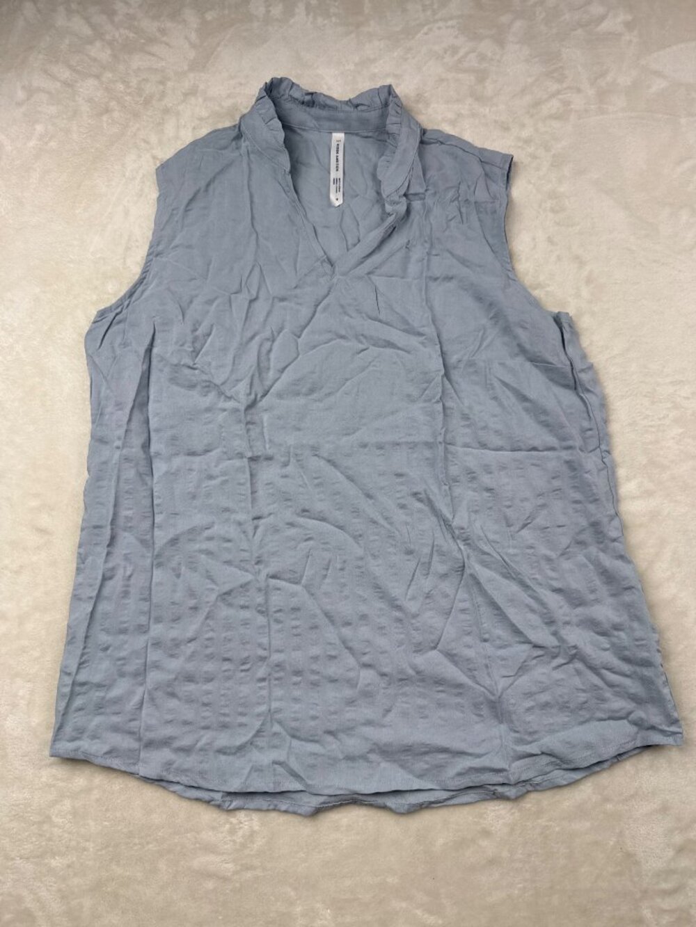 Modern Ambition Womens Sleeveless Blue Blouse With Ruffled Collar Size M